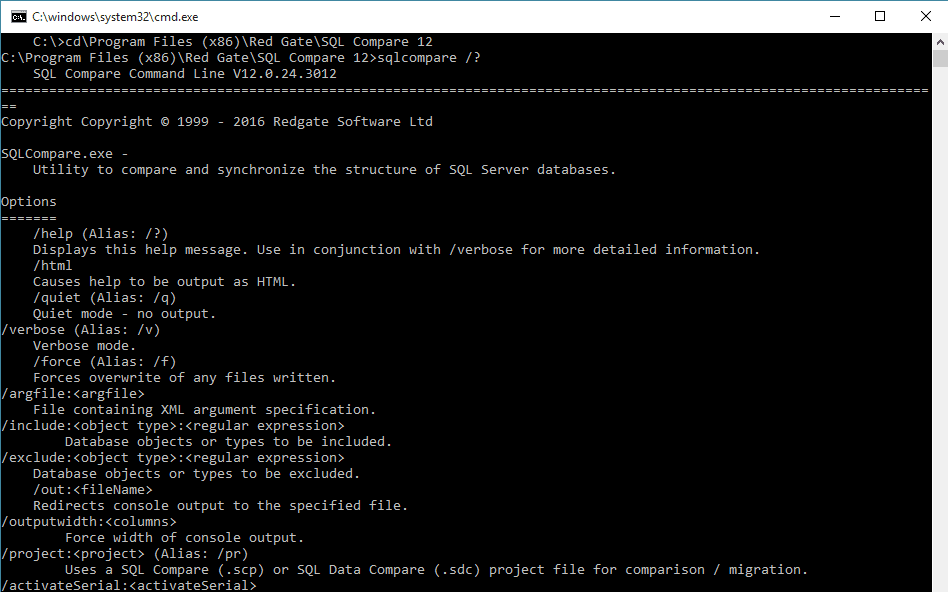 SQL compare command line help
