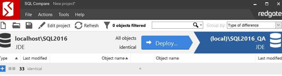 set up a SQL compare project