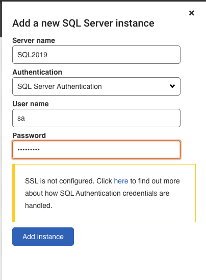 Adding a containerized instance to SQL Data Catalog